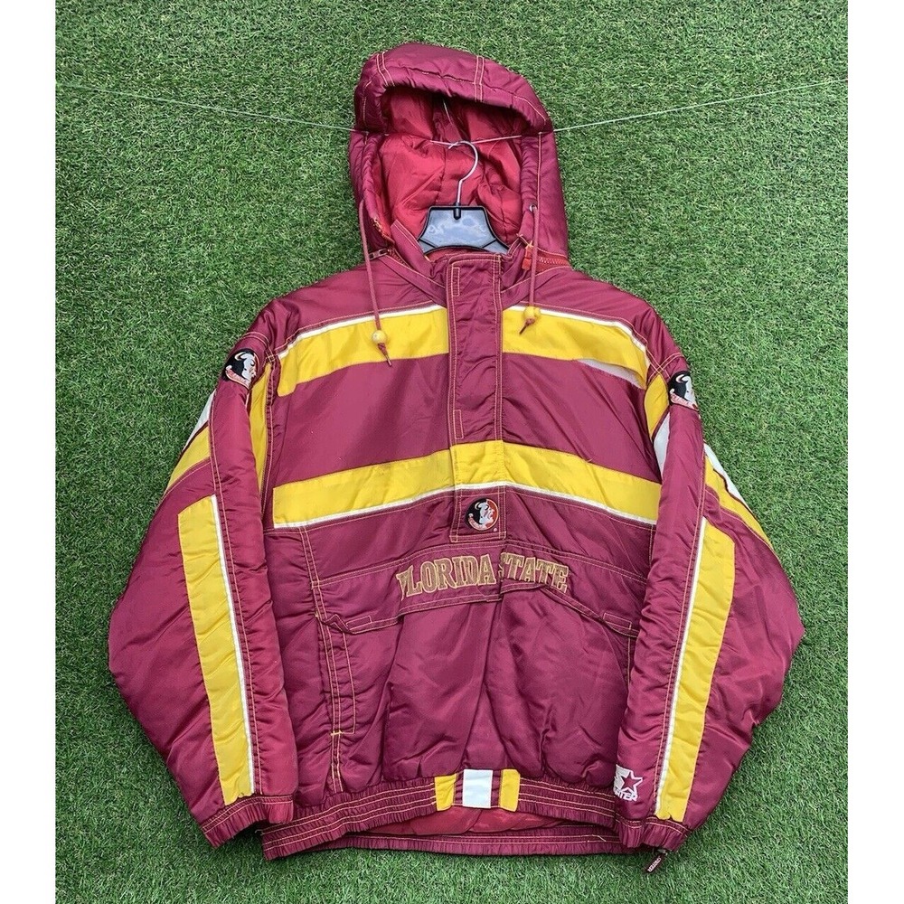 Vintage Florida State Seminoles Starter Puffer Jacket Mens Large 1/2 Zip Half